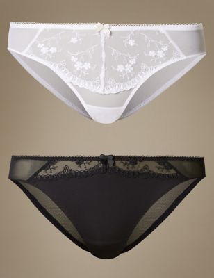 2 Pack Embroidered Brazilian Knickers